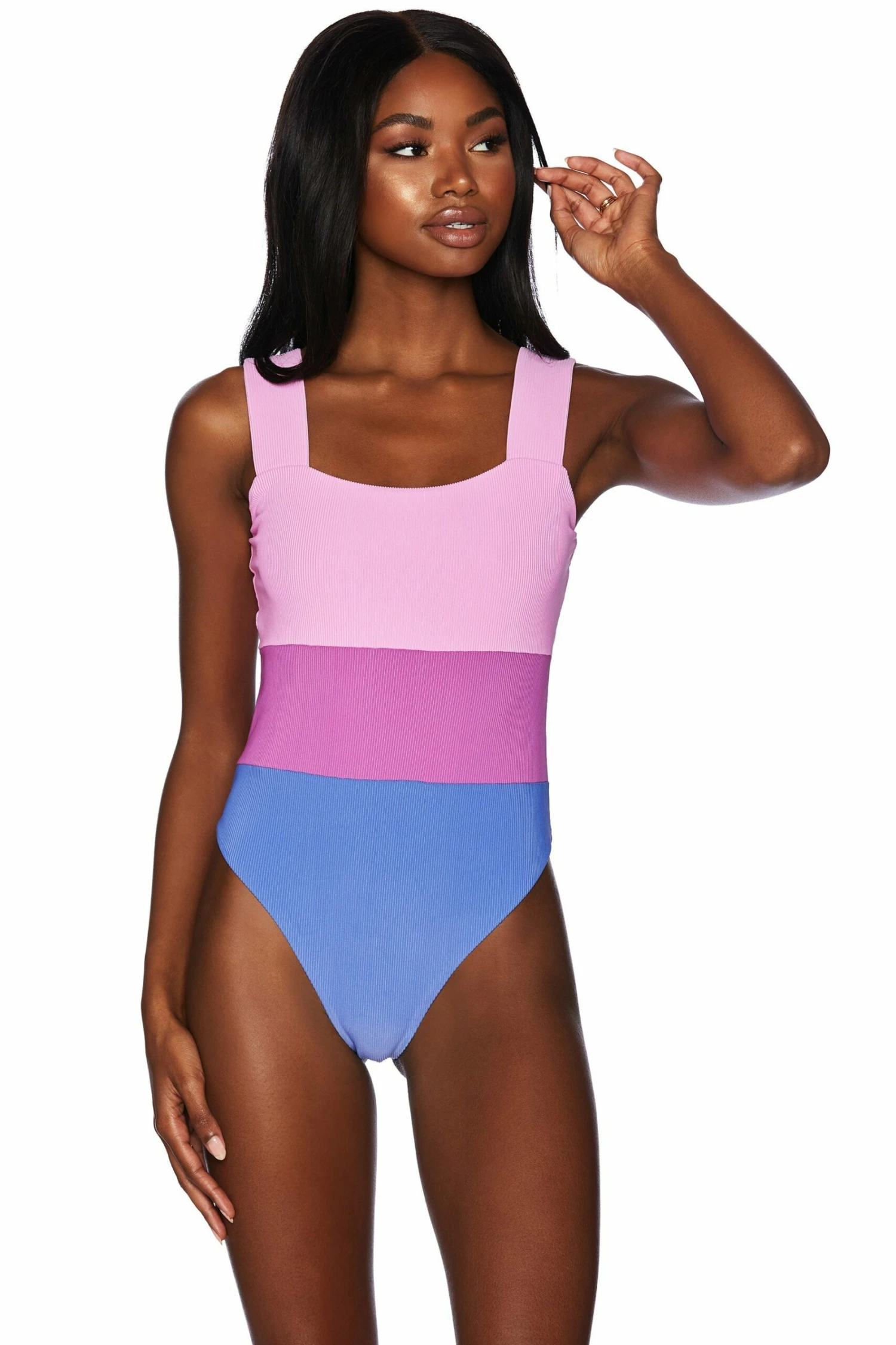 Amy One Piece Pink Periwinkle Colorblock 2 Amy One Piece Pink Periwinkle Colorblock - Image 2