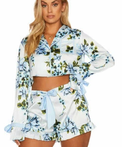 Luna Blouse Pink Floral -bechriot Online Shop BRB0173S1 blu front 2